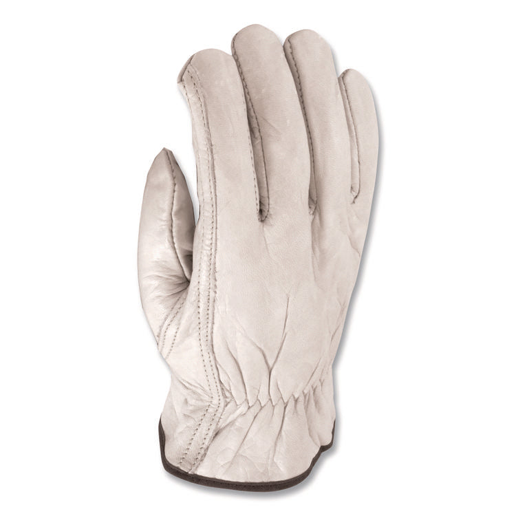 Top-Grain Pigskin Leather Drivers Gloves, Gunn Cut, Keystone Thumb, Large, Gray, Pair