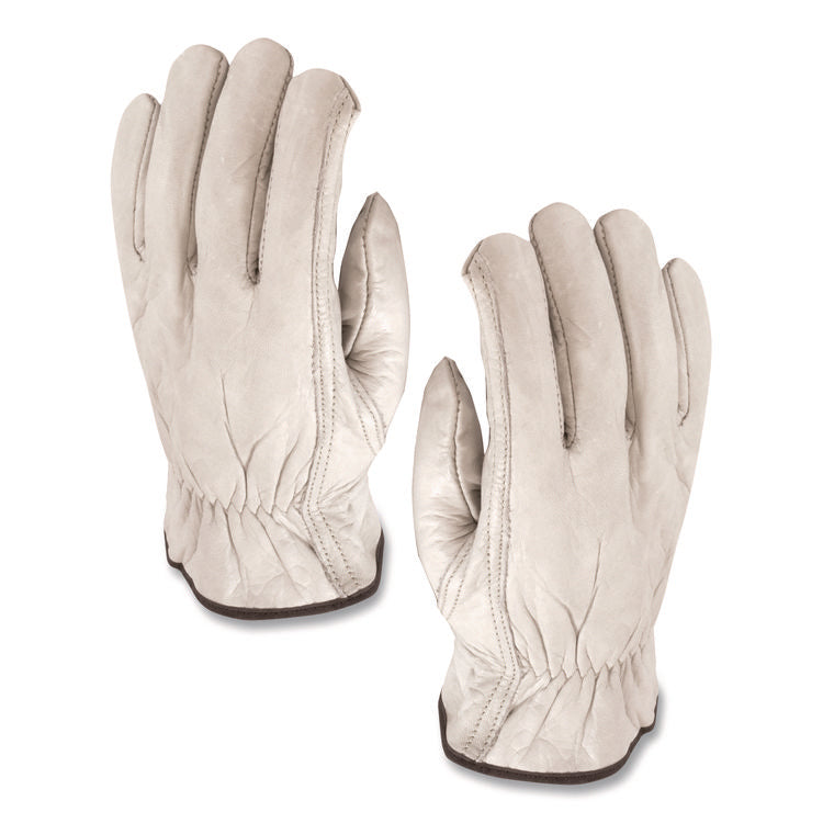 Top-Grain Pigskin Leather Drivers Gloves, Gunn Cut, Keystone Thumb, Large, Gray, Pair