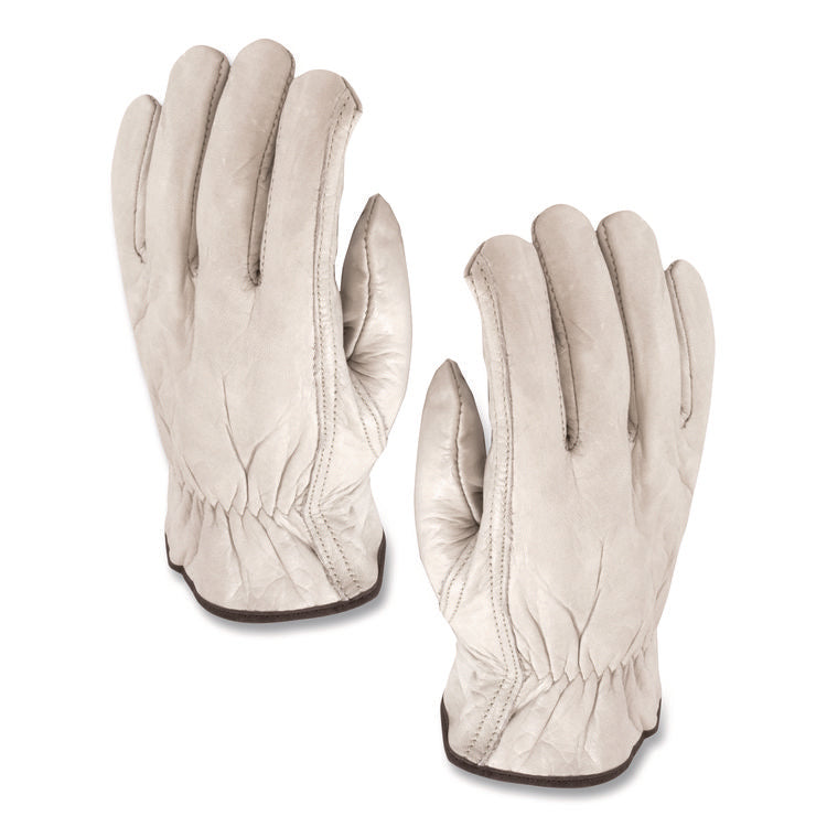 Top-Grain Pigskin Leather Drivers Gloves, Gunn Cut, Keystone Thumb, Medium, Gray, Pair