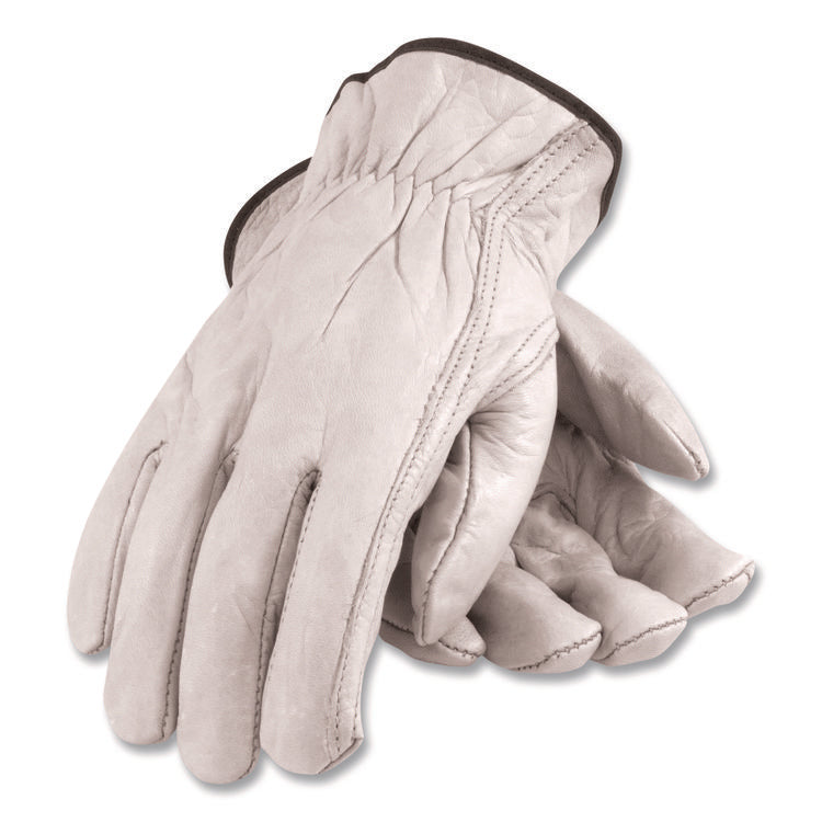 Top-Grain Pigskin Leather Drivers Gloves, Gunn Cut, Keystone Thumb, X-Large, Gray, Pair