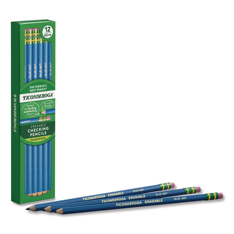 Erasable Colored Pencils, 2.6 mm, 2B (#2), Blue Lead, Blue Barrel, 12/Pack