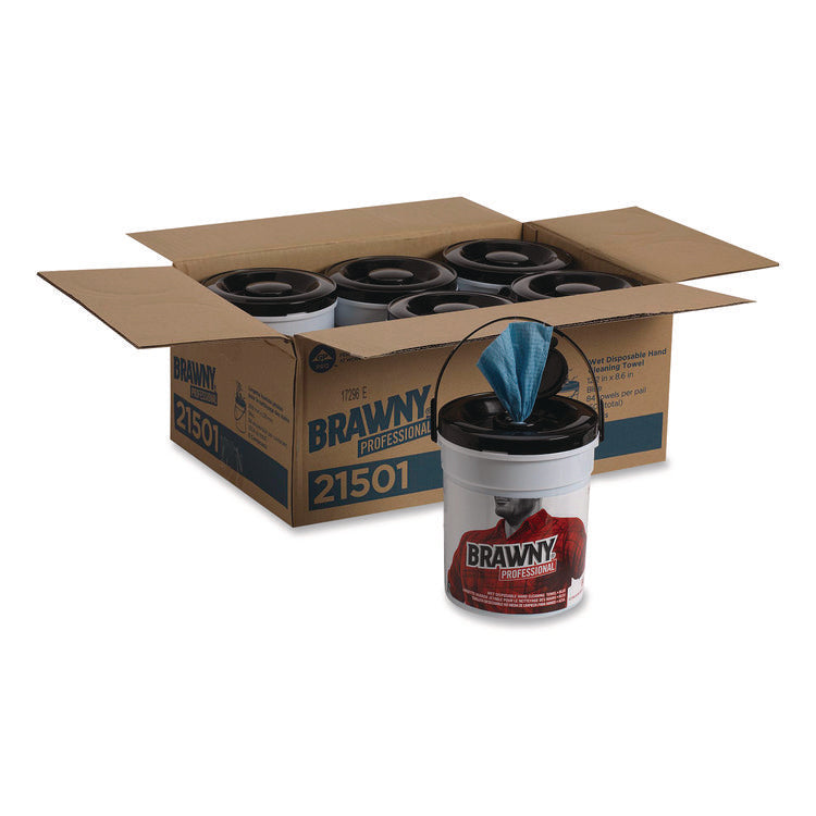 Wet Hand Towels, 1-Ply, 8.6 x 12.2, Fresh Scent, Blue, 84/Pail, 6/Carton