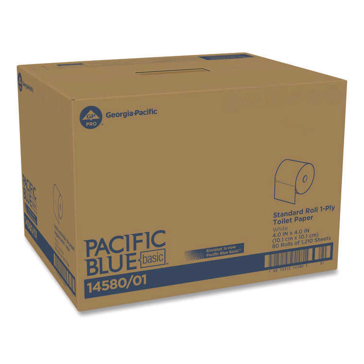 Pacific Blue Basic Bathroom Tissue, Septic Safe, 1-Ply, White, 1,210 Sheets/roll, 80 Rolls/carton