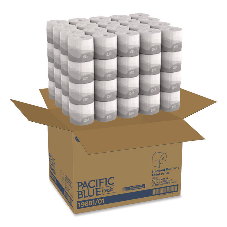 Pacific Blue Basic Embossed Bathroom Tissue, Septic Safe, 1-Ply, White, 550/roll, 80 Rolls/carton