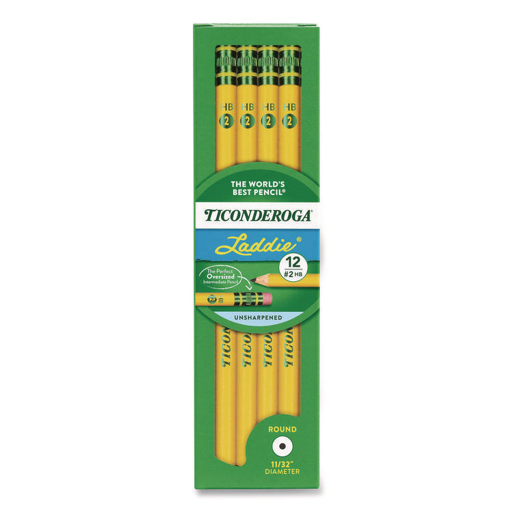 Ticonderoga Laddie Woodcase Pencil with Microban, HB (#2), Black Lead, Yellow Barrel, 12/Pack