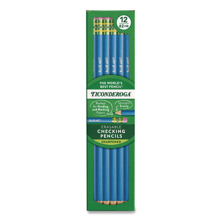 Erasable Colored Pencils, 2.6 mm, 2B (#2), Blue Lead, Blue Barrel, 12/Pack