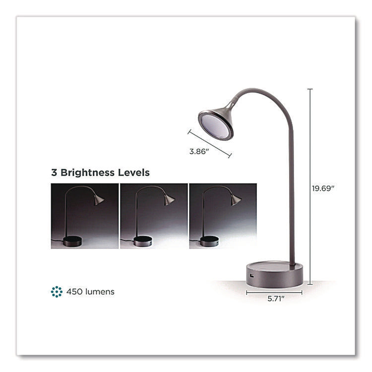 Flexible Gooseneck LED Desk Lamp, with USB Port, Gray