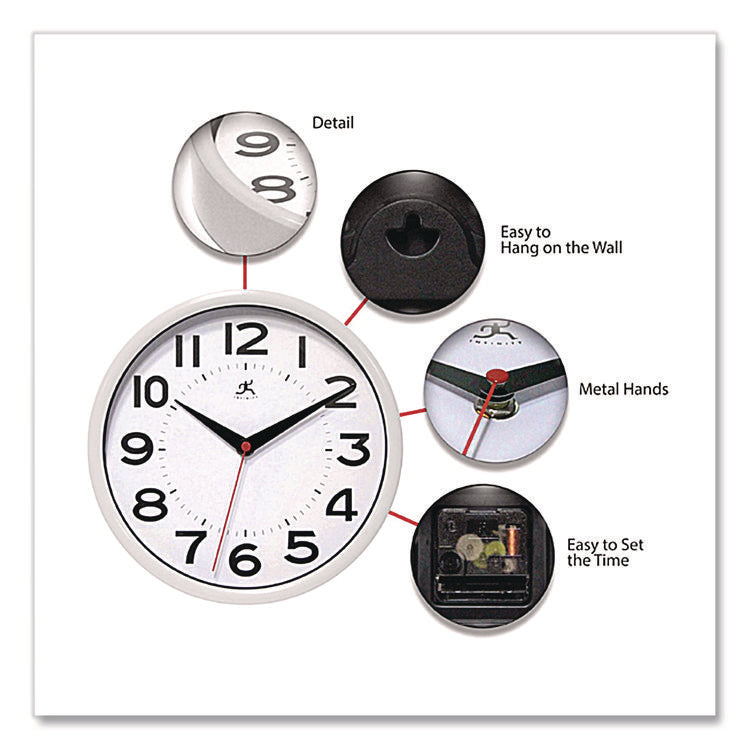 Metro Wall Clock, 9" Diameter, White Case, 1 Aa (sold Separately)