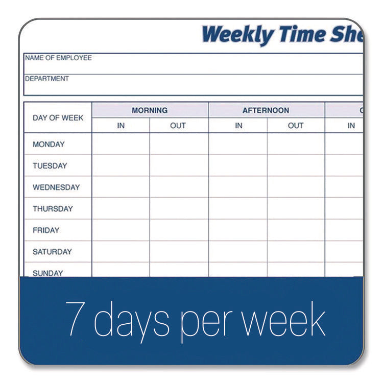Weekly Time Sheets, One Part (No Copies), 8.5 x 5.5, 100 Forms/Pad, 2 Pads/Pack