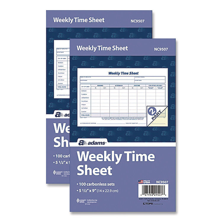 Weekly Time Sheets, One Part (No Copies), 8.5 x 5.5, 100 Forms/Pad, 2 Pads/Pack