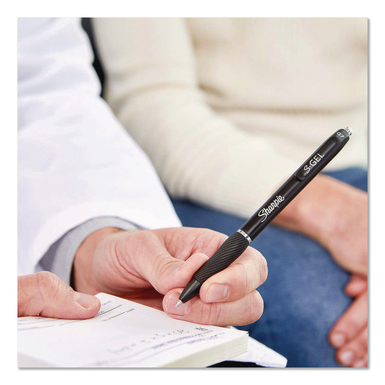 S-Gel High-Performance Gel Pen, Retractable, Medium 0.7 mm, Black Ink, Black Barrel, 8/Pack