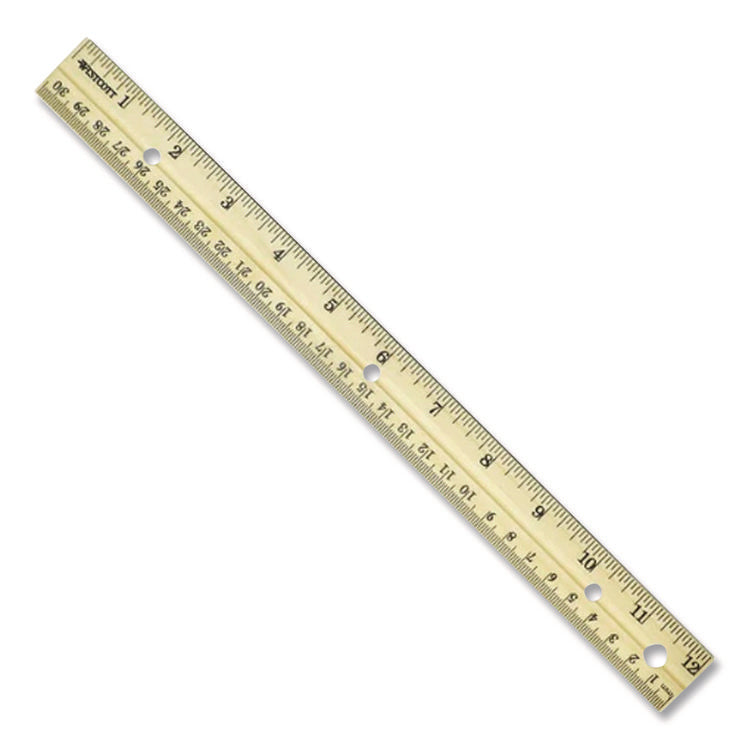 Three-Hole Punched Wood Ruler English And Metric With Metal Edge, 12" Long