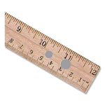 Three-Hole Punched Wood Ruler English And Metric With Metal Edge, 12" Long