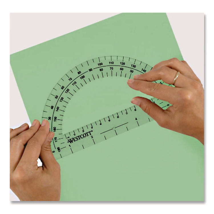 180 Degree Protractor, Plastic, 6" Ruler Edge/180 Degree, Clear