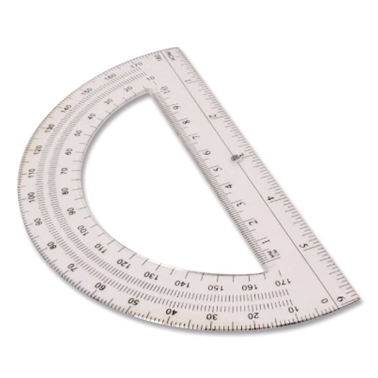 180 Degree Protractor, Plastic, 6" Ruler Edge/180 Degree, Clear