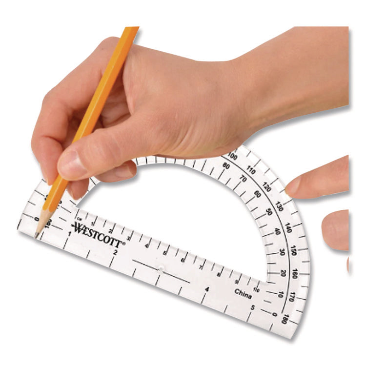 180 Degree Protractor, Plastic, 6" Ruler Edge/180 Degree, Clear