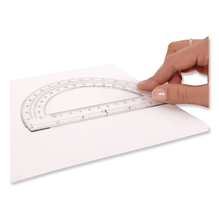 180 Degree Protractor, Plastic, 6" Ruler Edge/180 Degree, Clear