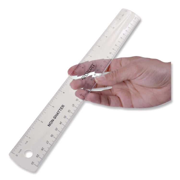 Non-Shatter Flexible Ruler, Standard/metric, 12" Long, Plastic, Clear