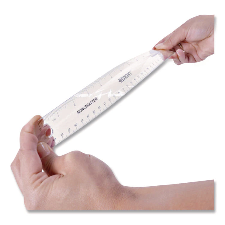 Non-Shatter Flexible Ruler, Standard/metric, 12" Long, Plastic, Clear