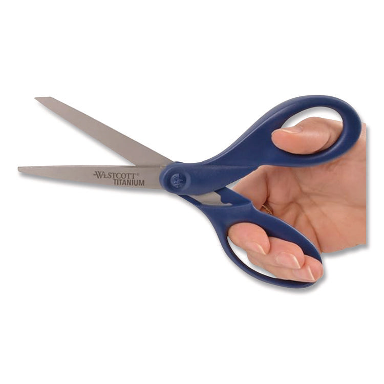 Titanium Bonded Scissors, 8" Long, 3.5" Cut Length, Straight Navy Handle