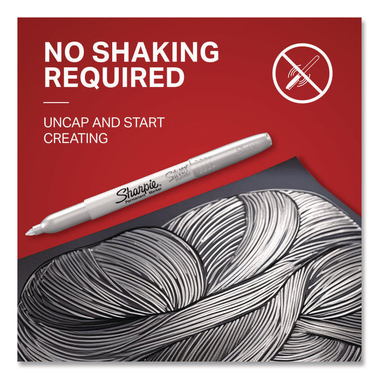 Metallic Fine Point Permanent Marker Value Pack, Fine Bullet Tip, Metallic Silver, 36/pack