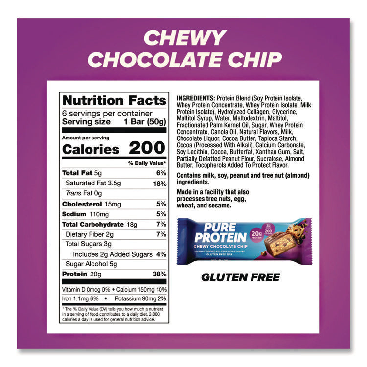 Pure Protein Bar, Chewy Chocolate Chip, 1.76 Oz Bar, 6/box