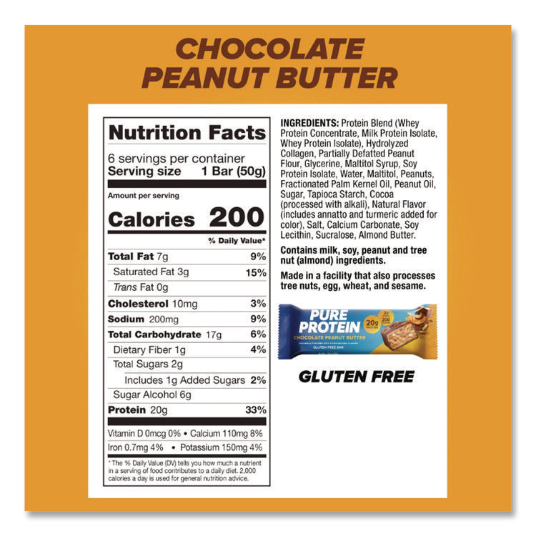 Pure Protein Bar, Chocolate Peanut Butter, 1.76 Oz Bar, 6/box