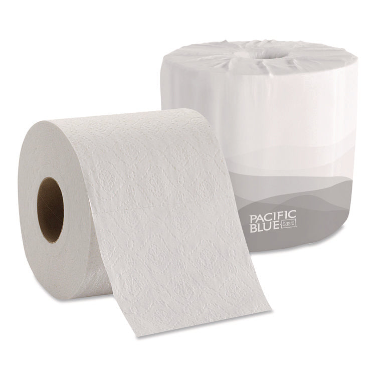 Pacific Blue Basic Embossed Bathroom Tissue, Septic Safe, 1-Ply, White, 550/roll, 80 Rolls/carton