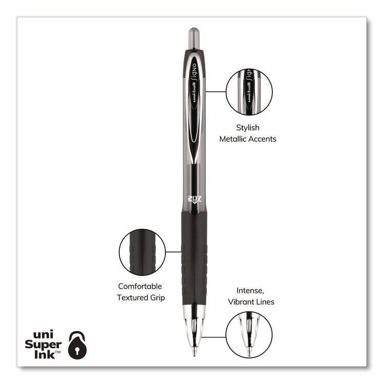 Signo 207 Gel Pen, Retractable, Medium 0.7 Mm, Black Ink, Smoke/black Barrel, Dozen