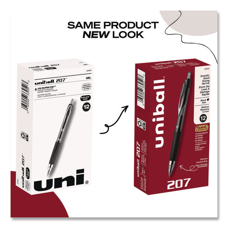 Signo 207 Gel Pen, Retractable, Medium 0.7 Mm, Black Ink, Smoke/black Barrel, Dozen