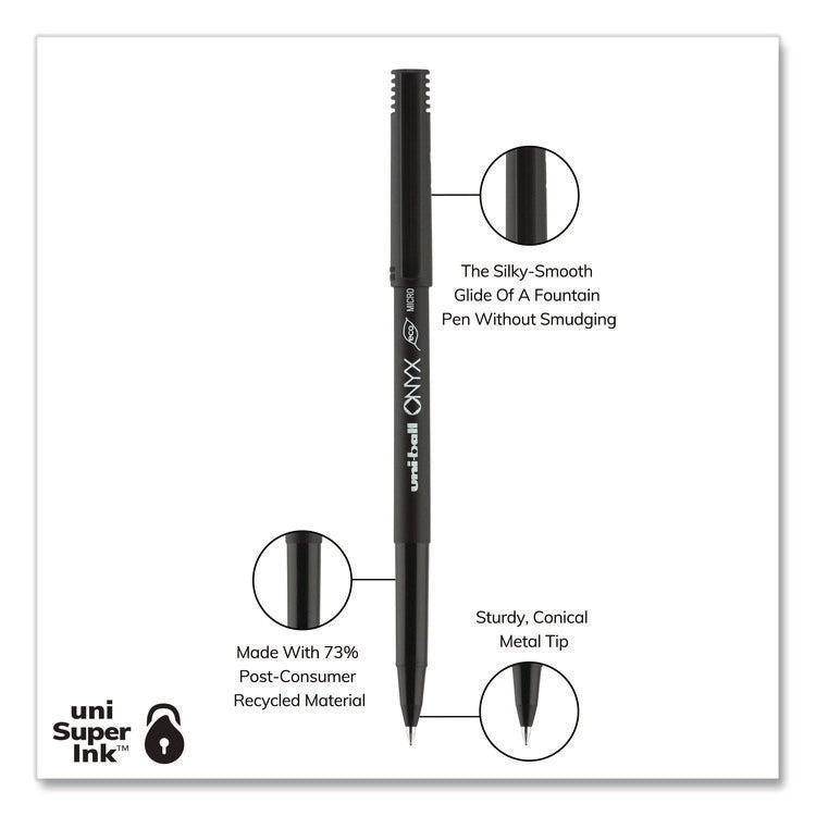 ONYX Rollerball Pen, Stick, Extra-Fine 0.5 mm, Black Ink, Black Barrel, Dozen