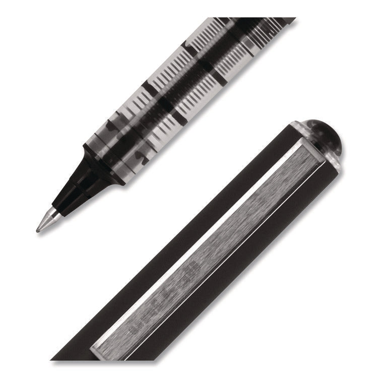 VISION Rollerball Pen, Stick, Extra-Fine 0.5 mm, Black Ink, Gray/Black/Clear Barrel, Dozen