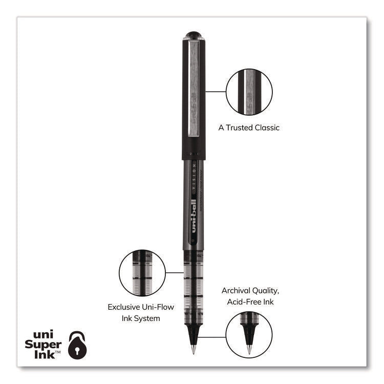VISION Rollerball Pen, Stick, Extra-Fine 0.5 mm, Black Ink, Gray/Black/Clear Barrel, Dozen