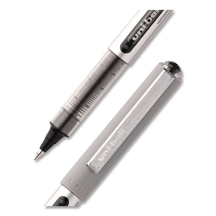 VISION Rollerball Pen, Stick, Fine 0.7 mm, Black Ink, Silver/Black/Clear Barrel, Dozen