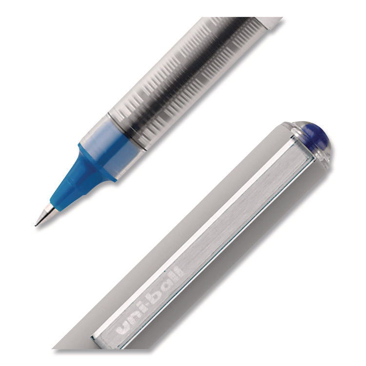 VISION Rollerball Pen, Stick, Fine 0.7 mm, Blue Ink, Silver/Blue/Clear Barrel, Dozen