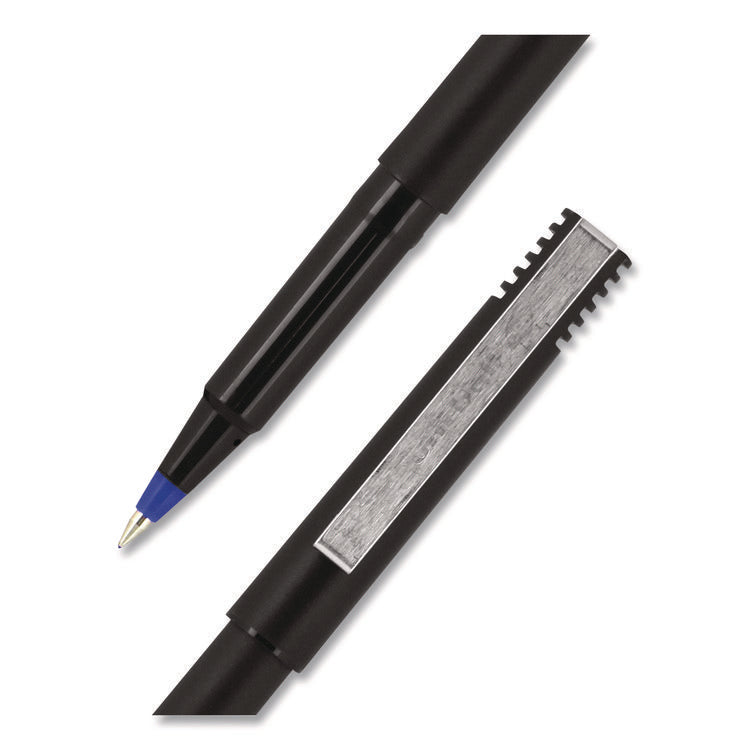 Rollerball Pen, Stick, Extra-Fine 0.5 mm, Blue Ink, Black/Blue Barrel, Dozen