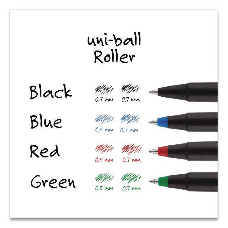 Rollerball Pen, Stick, Extra-Fine 0.5 mm, Blue Ink, Black/Blue Barrel, Dozen