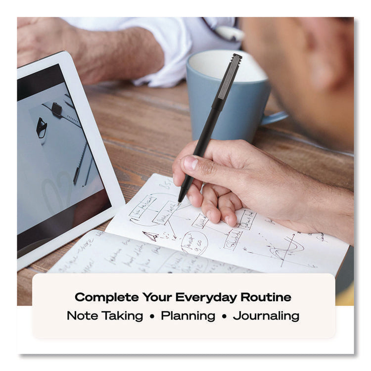 Rollerball Pen, Stick, Extra-Fine 0.5 mm, Blue Ink, Black/Blue Barrel, Dozen