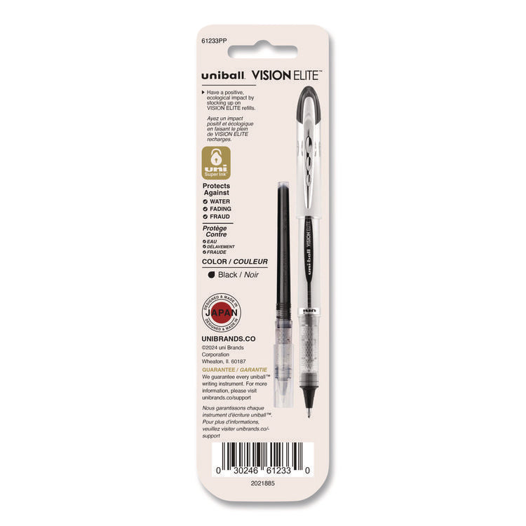Refill For Vision Elite Roller Ball Pens, Bold Conical Tip, Black Ink, 2/pack