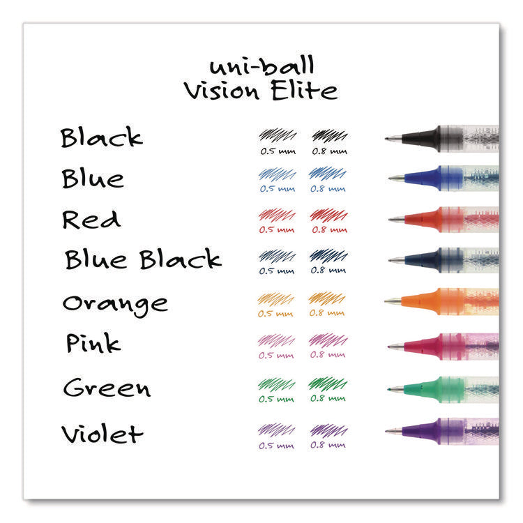 VISION ELITE Hybrid Gel Pen, Stick, Extra-Fine 0.5 mm, Black Ink, Black/Clear Barrel
