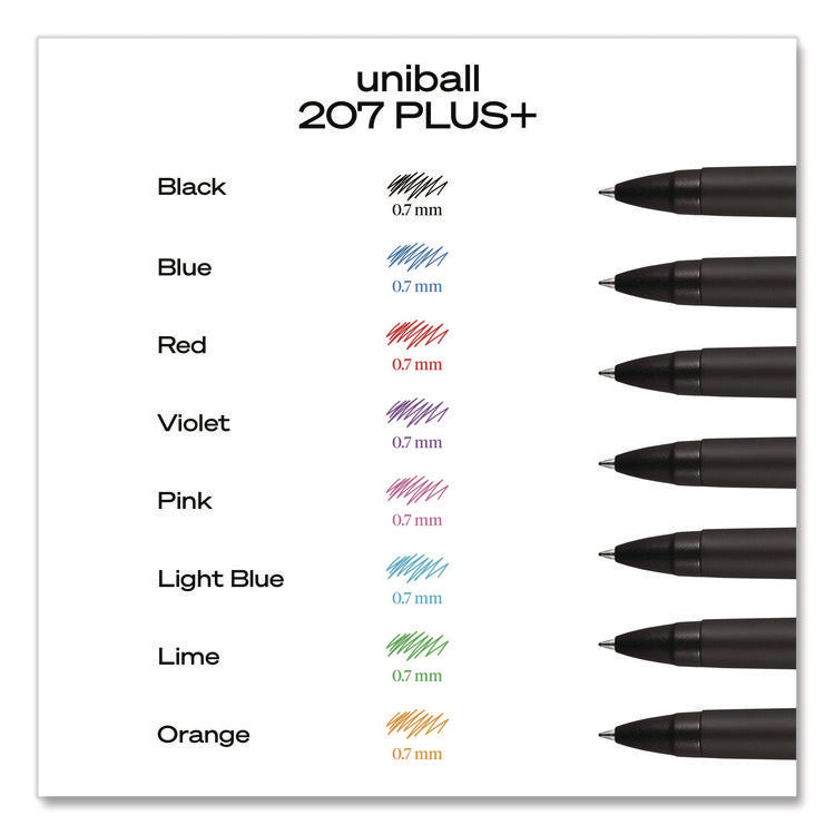 207 Plus+ Gel Pen, Retractable, Medium 0.7 mm, Blue Ink, Black Barrel, 4/Pack