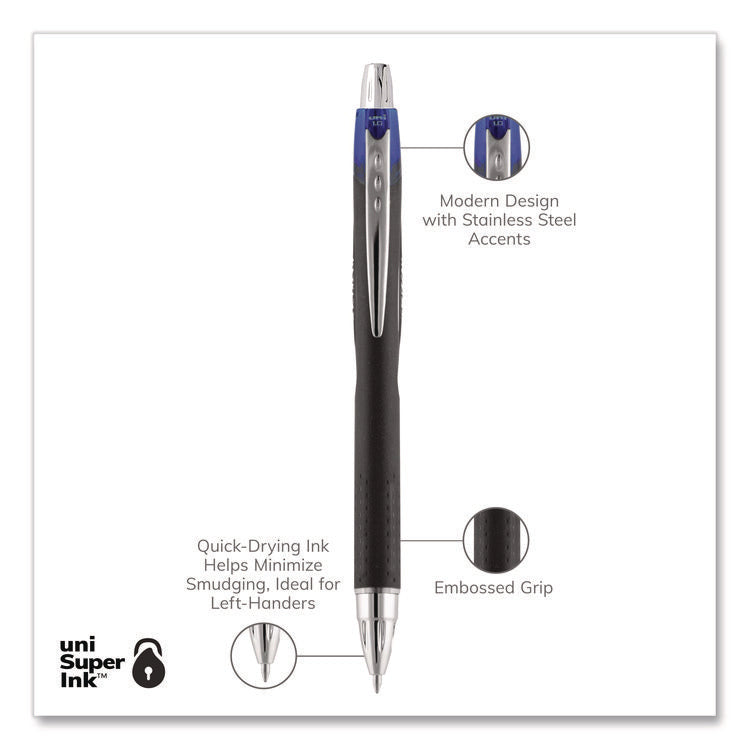 Jetstream Hybrid Gel Pen, Retractable, Bold 1 mm, Blue Ink, Black/Silver/Blue Barrel