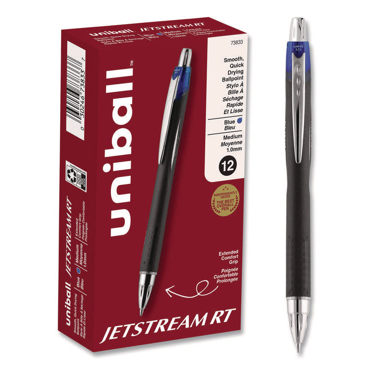 Jetstream Hybrid Gel Pen, Retractable, Bold 1 mm, Blue Ink, Black/Silver/Blue Barrel