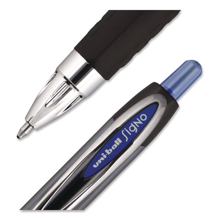 Signo 207 Gel Pen, Retractable, Bold 1 mm, Blue Ink, Smoke/Black/Blue Barrel, Dozen