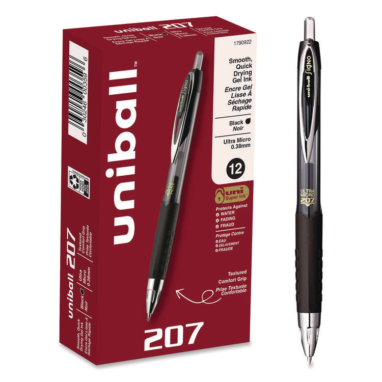 207 Ultra Micro Gel Pen, Retractable, Ultra-Micro 0.38 mm, Black Ink, Clear/Black Barrel