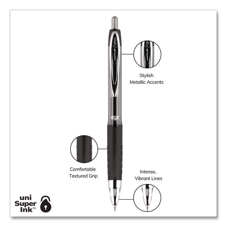 Signo 207 Gel Pen, Retractable, Medium 0.7 mm, Black Ink, Clear/Black Barrel, 5/Pack