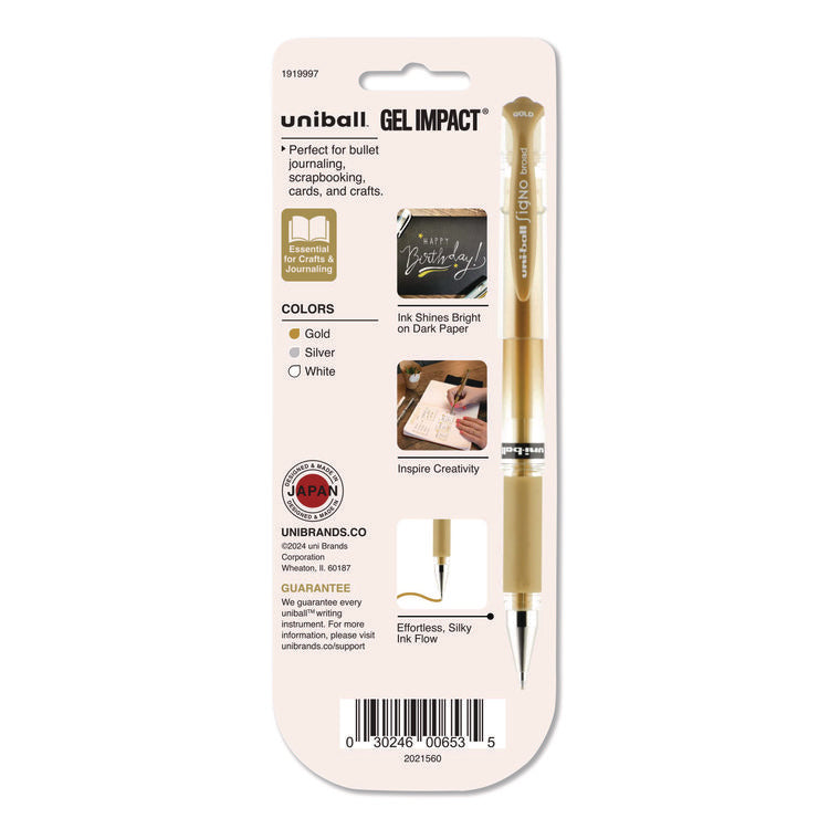 Signo Impact Gel Pen, Stick, Bold 1 mm, Assorted Metallic Ink and Barrel Colors, 3/Pack