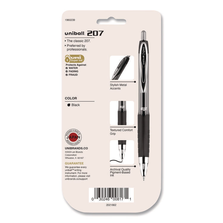 Signo 207 Gel Pen, Retractable, Medium 0.7 mm, Black Ink, Clear/Black Barrel, 5/Pack