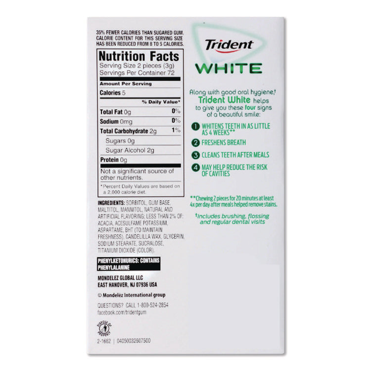 Sugar-Free Gum, White Spearmint, 16 Sticks/pack, 9 Packs/box