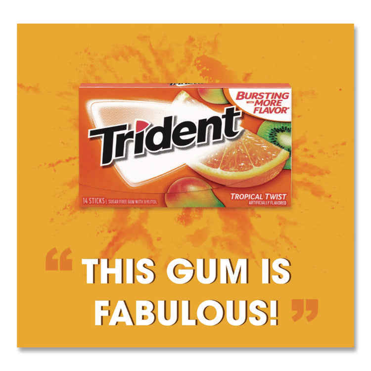 Sugar-Free Gum, Tropical Twist, 14 Sticks/pack, 12 Packs/box